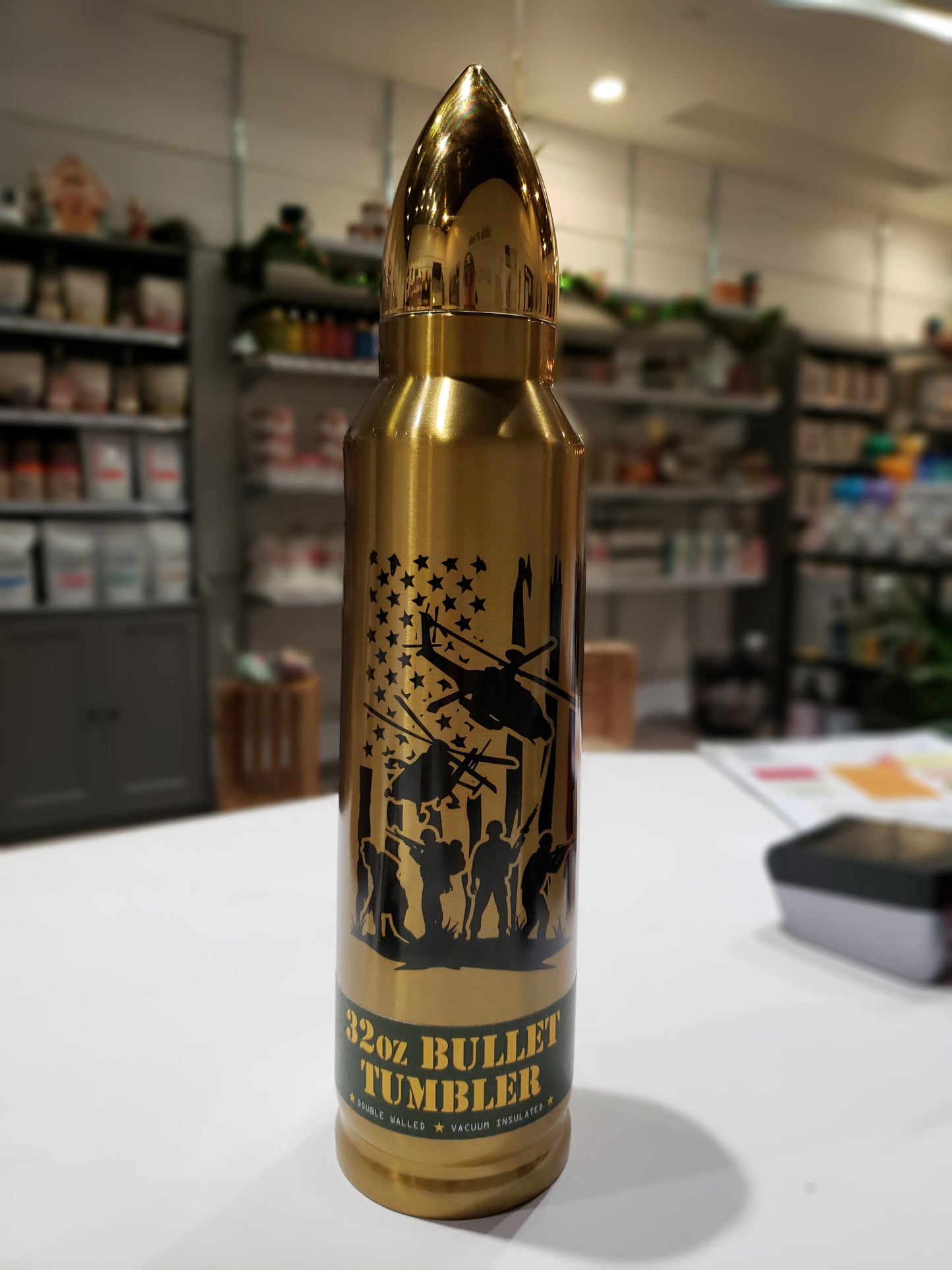 The Local Print Shoppe - Military + US Flag Bullet Tumbler (32 oz)